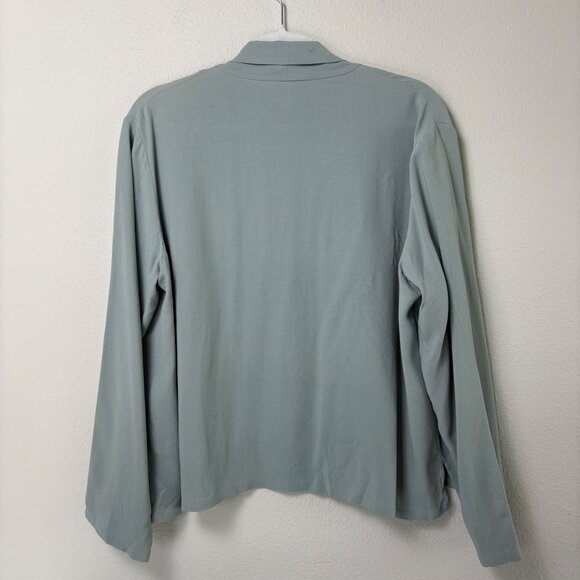 Eileen Fisher Silk Cardigan Size M Green Open Front Long Sleeve Office Luxury - Picture 3 of 8